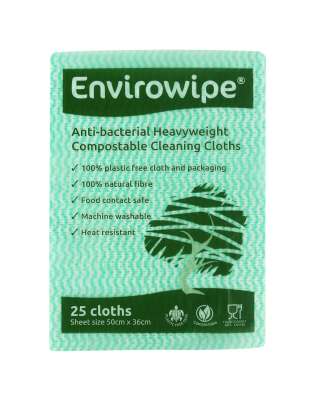 Envirowipe Anti-Bacterial Compostable,Cleaning Cloths Green (6 25 Wipes)