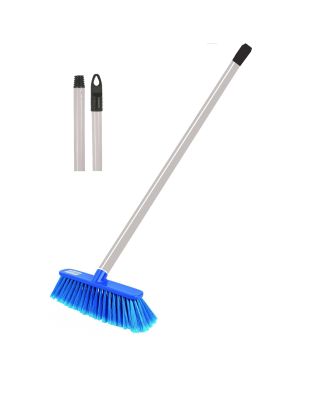 JanSan Poly Broom Head Soft Bristles Blue,& Handle (1 Set)