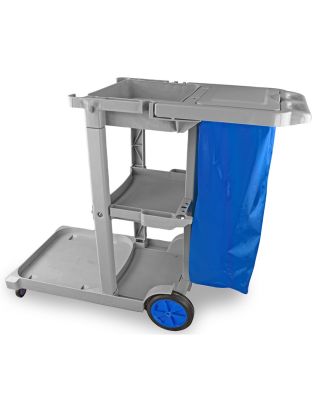 JanSan Jolly Janitor Trolley 3 Shelves,& Vinyl Bag Blue (1 Each)