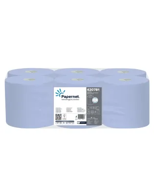 Papernet 421483 Centrefeed 2 Ply Tissue,120 M Blue (6 Rolls)