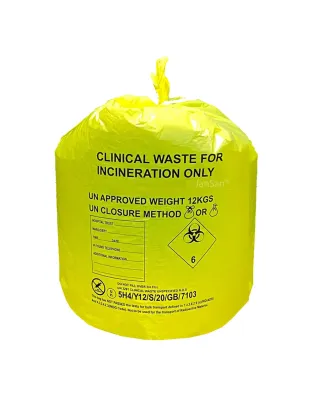 JanSan Clinical Waste Inceneration Refuse,Refuse Sacks Medium Duty 90L 12kg Yellow (200 Sacks)